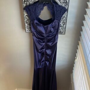 Xscape Navy Lace Mermaid Gown